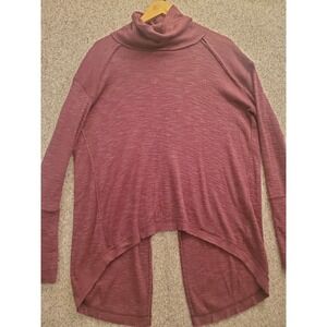 Free People We The Free Thermal Raw Seam Split Back Turtleneck Top Medium Blue